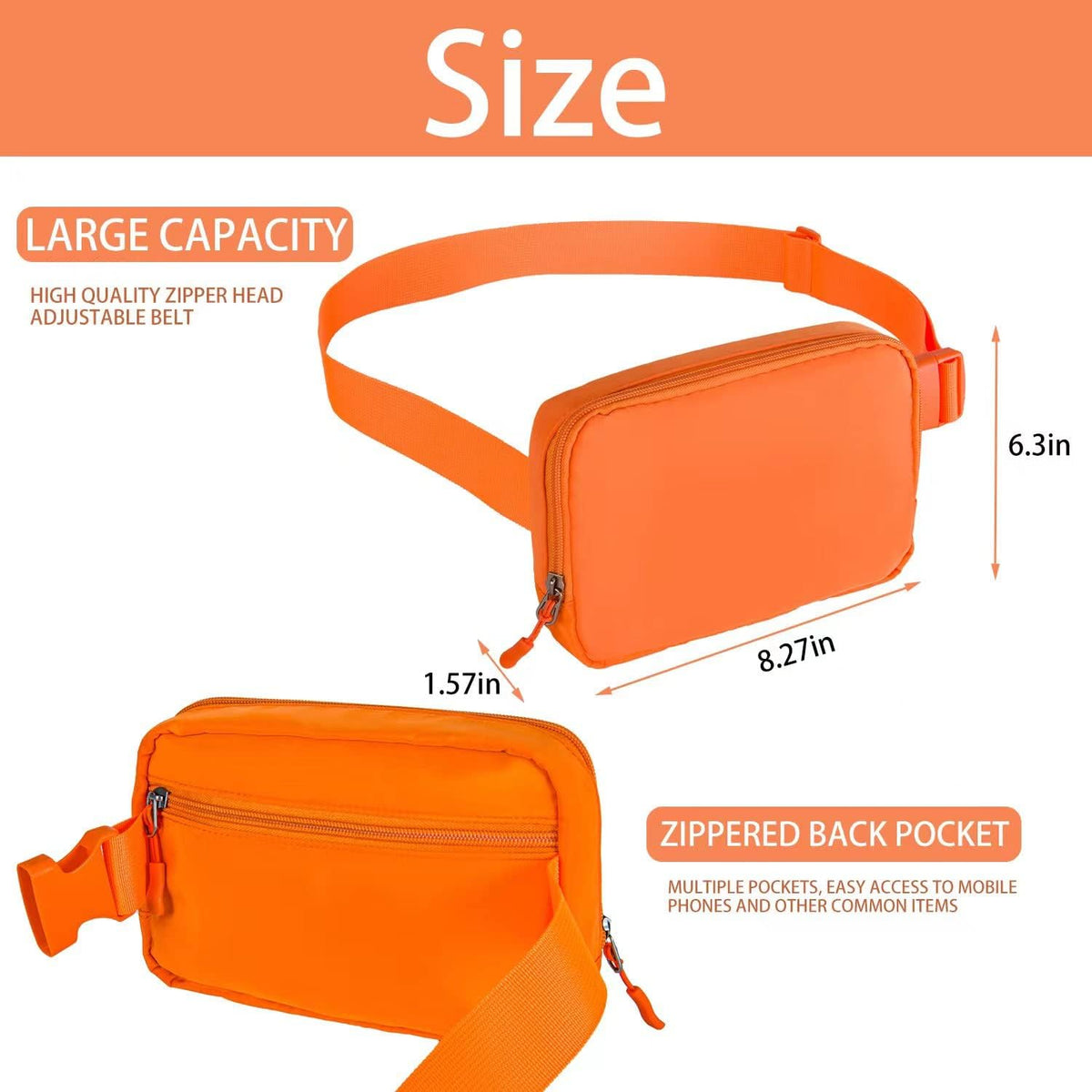 Belt bag Fanny pack crossbody bags for Men Everywhere belt bag (Orange)