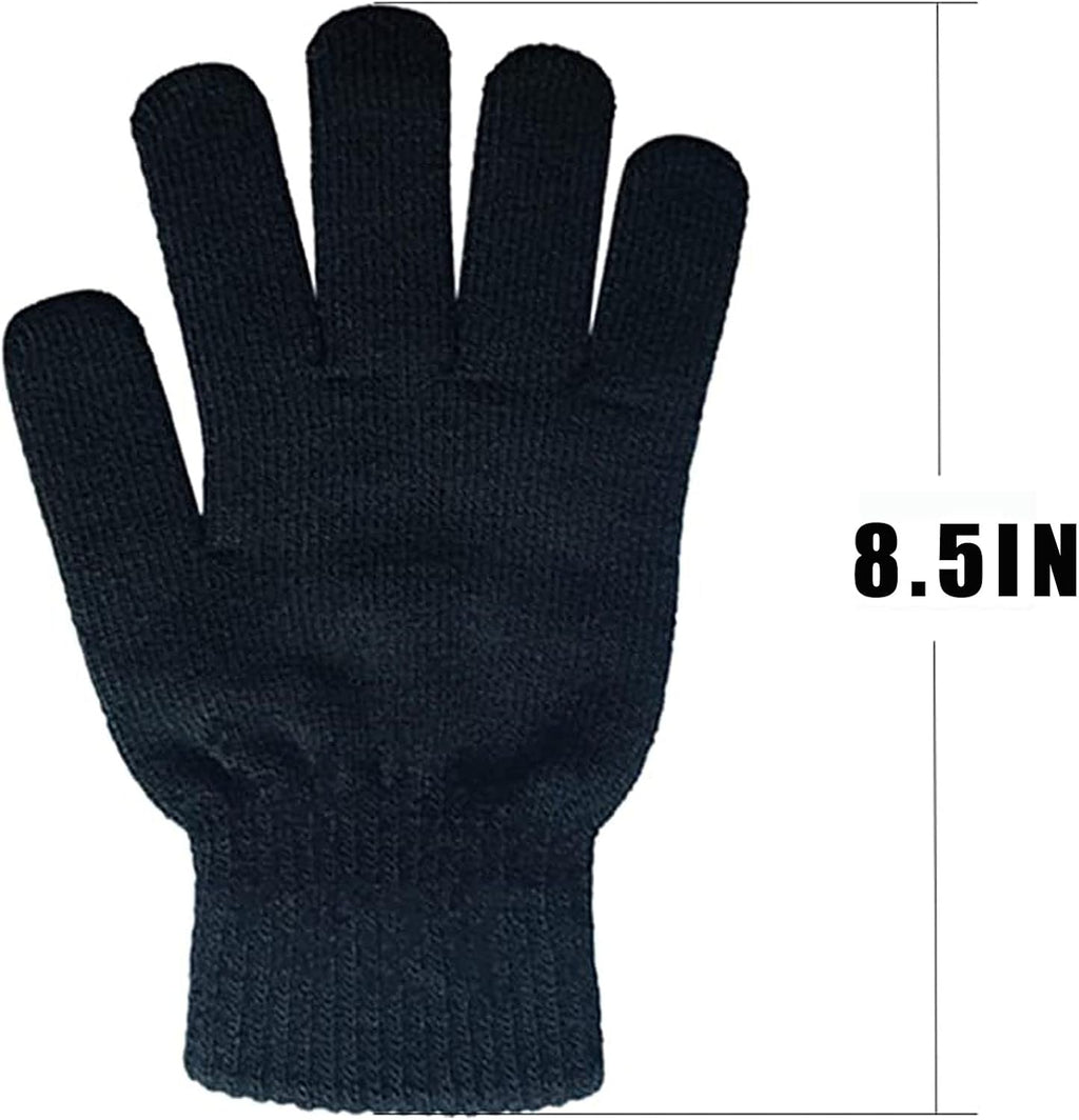 12 Pairs Black Winter Stretch Knit Gloves