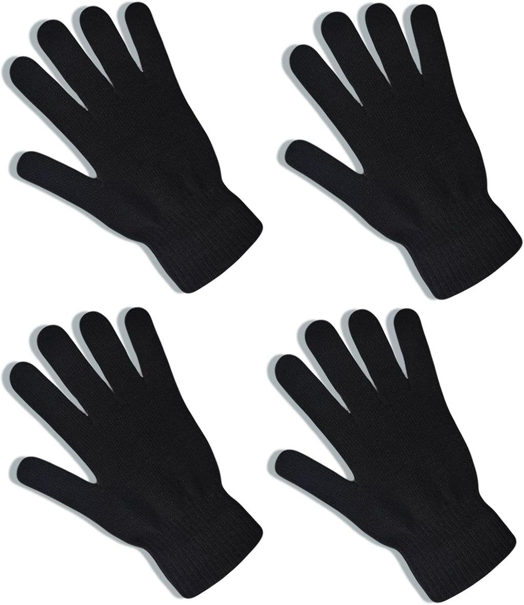 2 Pairs Black Winter Knit Gloves for Men and Men Warm Stretch Gloves for Running Driving and Cycling