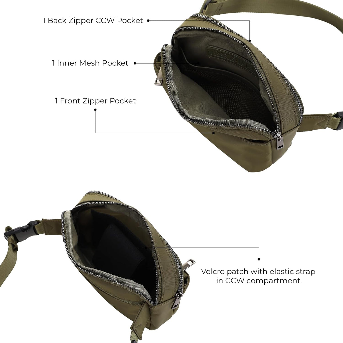 Crossbody Nylon Concealed Carry Waist Pack with Adjustable Buckle Strap Fashion Multi Pocket Belt Bag for|