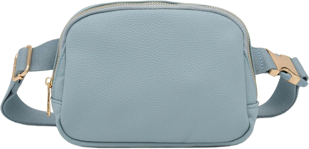 Lightweight Soft PU Pebbled Leather Fanny Pack Belt Bag with Gold Metal Buckle (Light Blue)