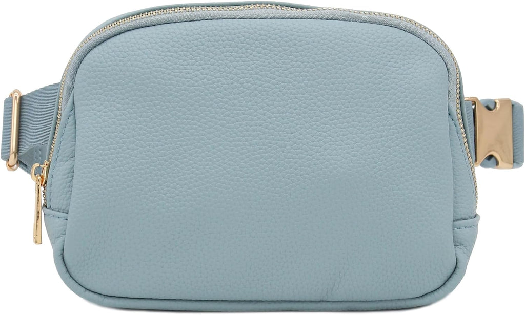 Lightweight Soft PU Pebbled Leather Fanny Pack Belt Bag with Gold Metal Buckle (Light Blue)