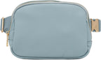 Lightweight Soft PU Pebbled Leather Fanny Pack Belt Bag with Gold Metal Buckle (Light Blue)