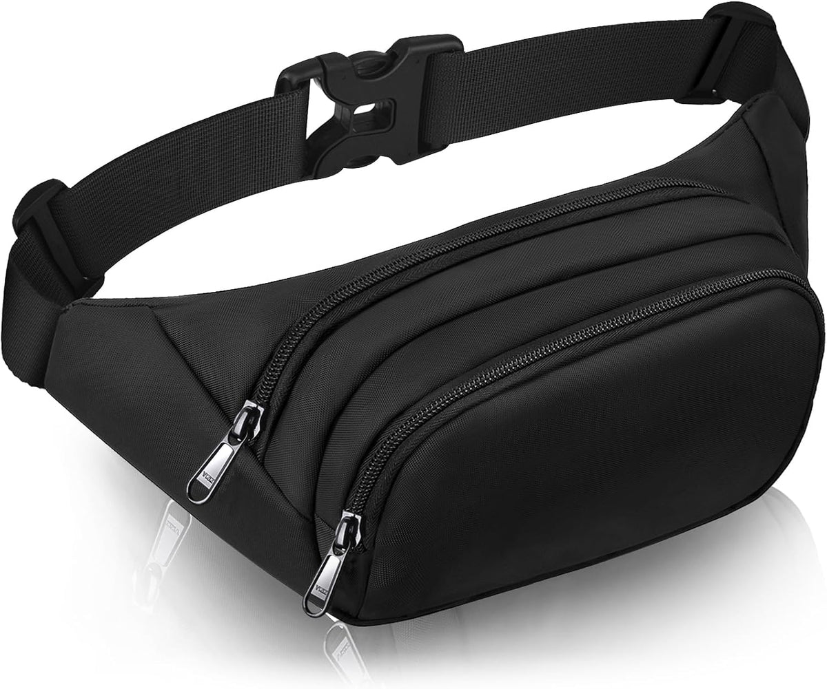 Large Fanny Pack for Men Men -  Waist bag with 3-Zipper Pockets, Gifts for Enjoy Sports Traveling Workout Casual Hands-Free crossbody bags Fits MAX 7.9''  & 6.6'' Phone Black