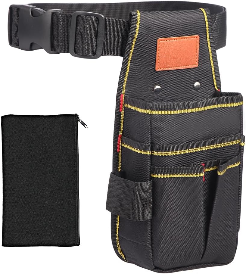 Universal Small Tool Pouch, Small Tool Bag, Tool Pouch with Belt, Industrial Grade Thickened Wear-Resistant Oxford Cloth, 12 Storage Ports, Ideal for Electricians, Mechanics, Carpenters and More