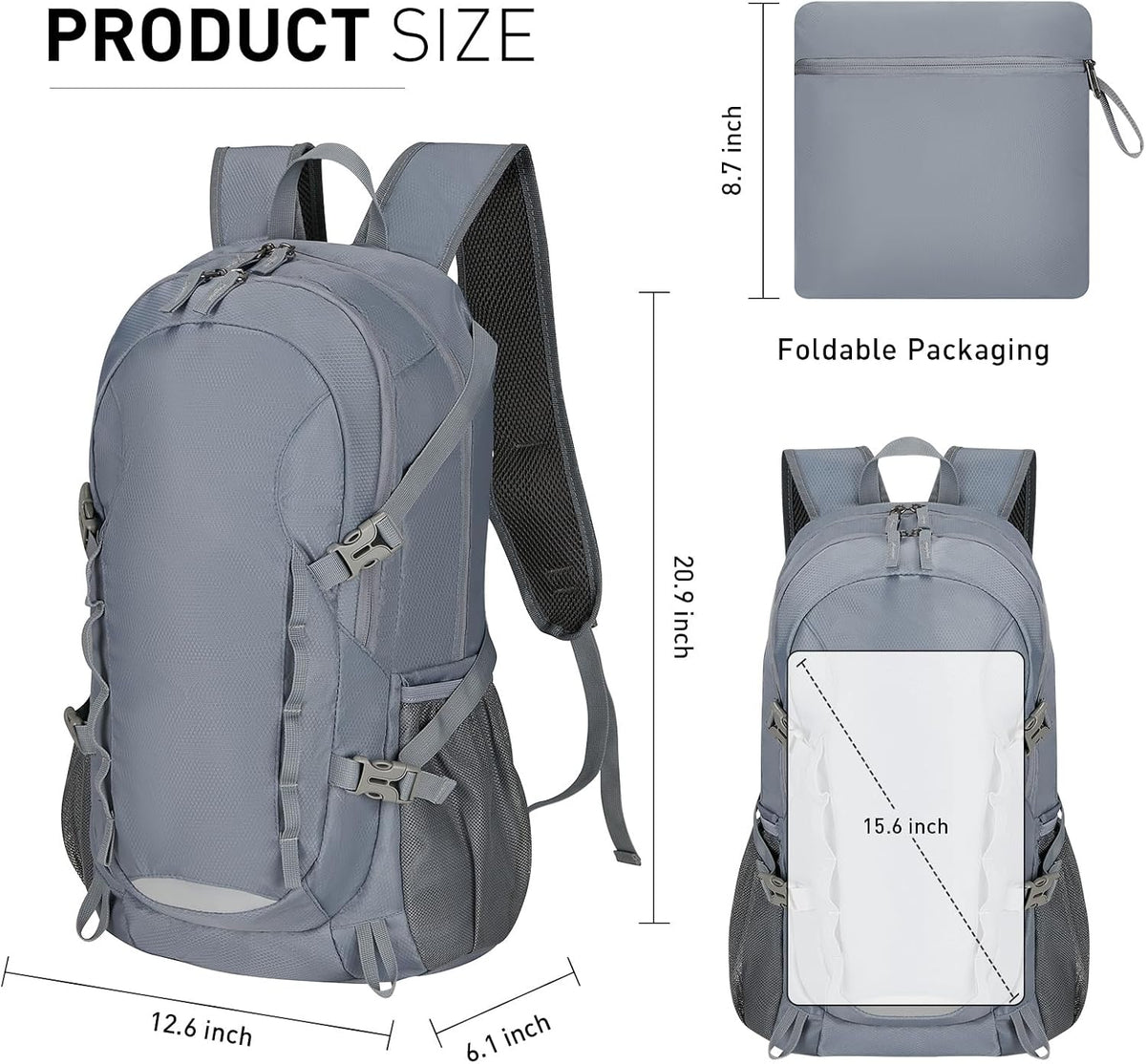 Grey ultralight foldable hiking pack