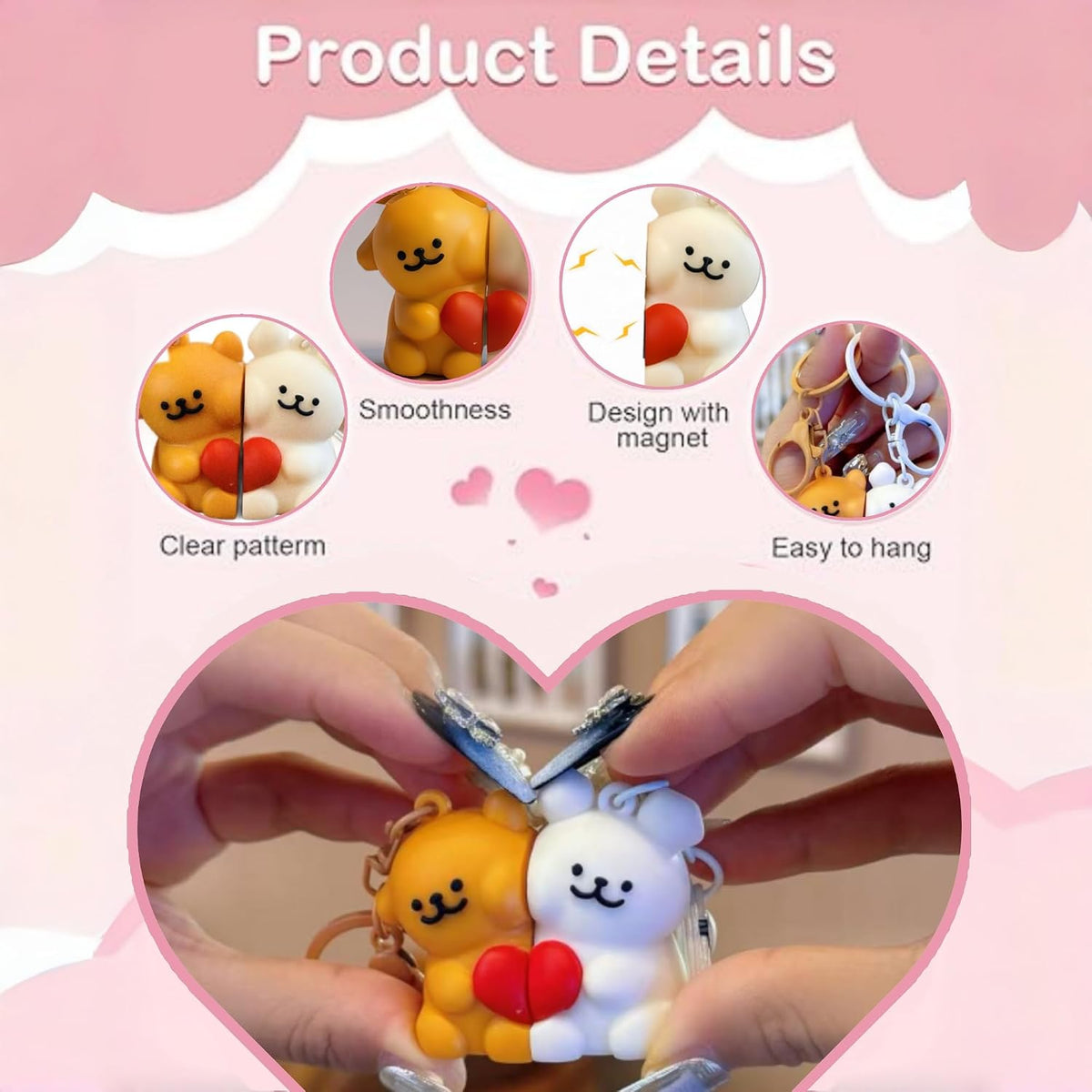 Cute Dog Heart Magnetic Keychain Pair