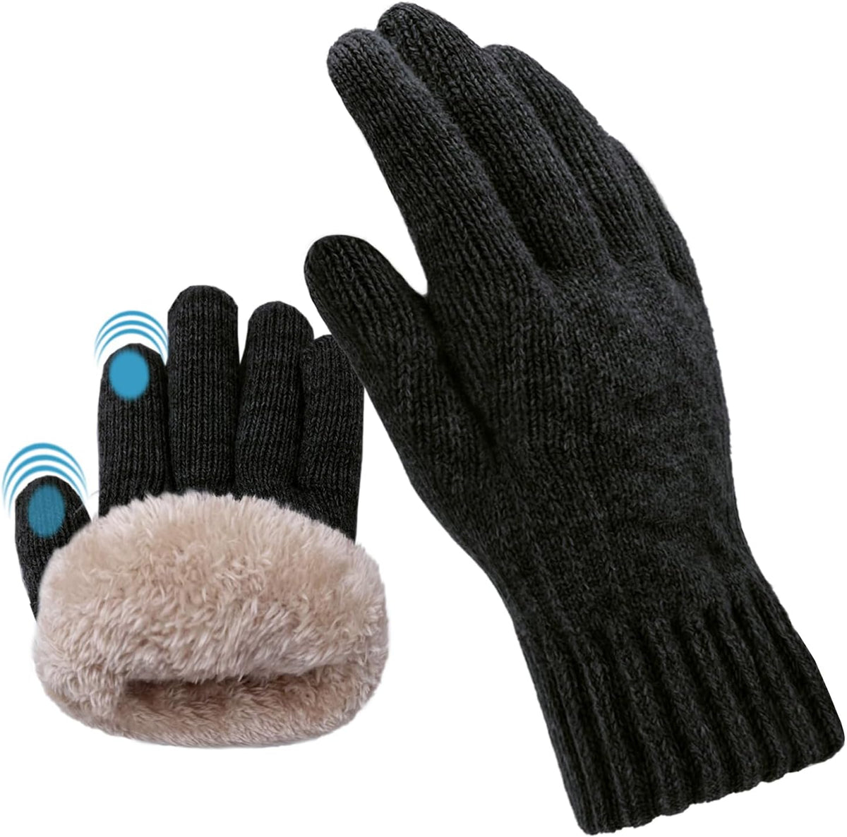 Wool Winter Gloves for Men and Men Fleece Lined Touchscreen Warm Thermal Cable Knit Gloves