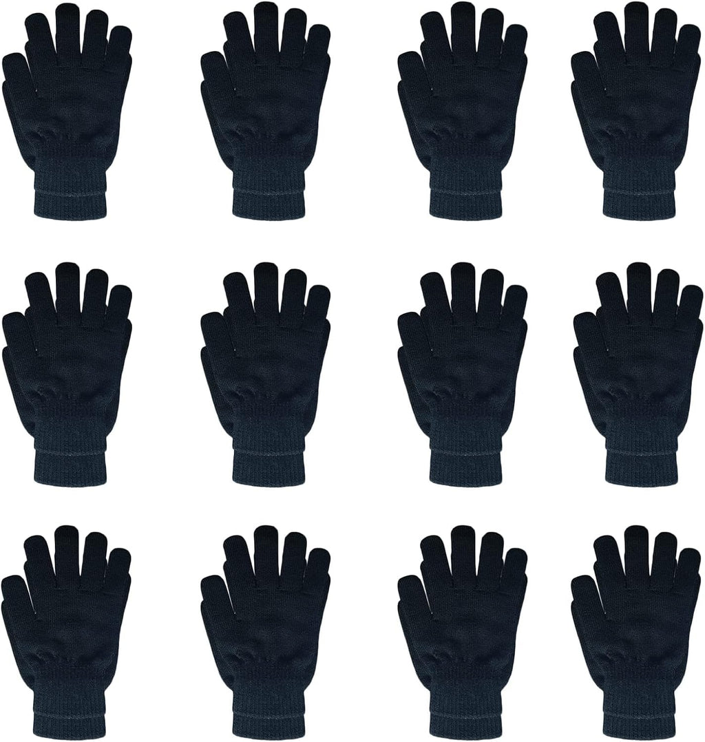 12 Pairs Black Winter Stretch Knit Gloves