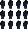 12 Pairs Black Winter Stretch Knit Gloves