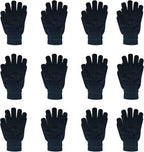 12 Pairs Black Winter Stretch Knit Gloves