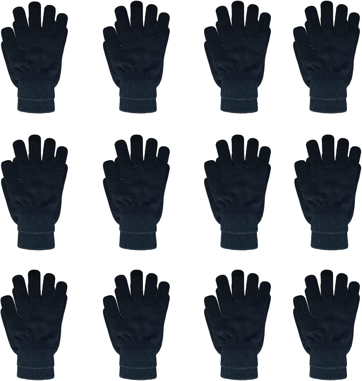 12 Pairs Black Winter Stretch Knit Gloves