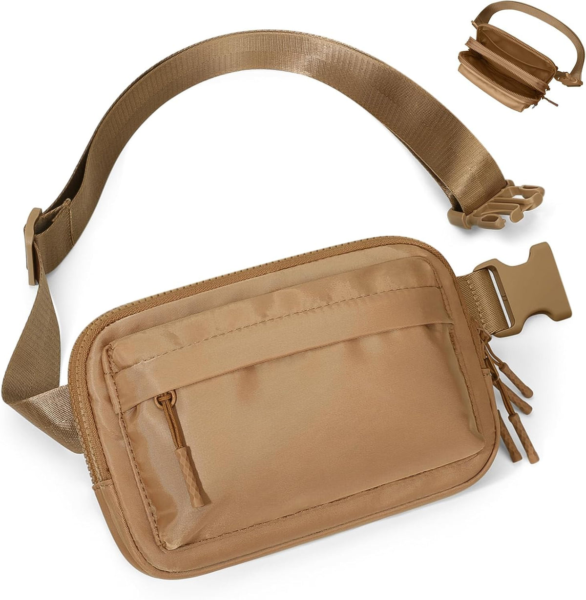 Fanny Packs for Men Men,Belt Bag with 4 Zipper Pockets,Waterproof Crossbody Bag,Fashion Waist Packs with Adjustable Long Strap for Workout/Running/Yoga/Shopping/Hiking,Brown