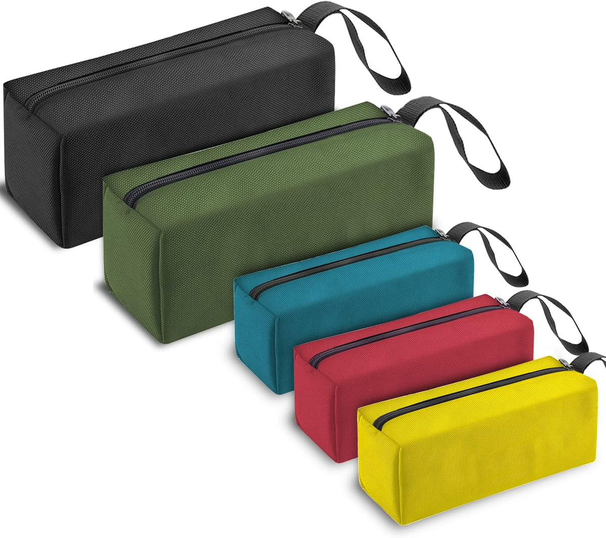 5 Pack Canvas Tool Pouch of Two Sizes, Tool Pouches with Zipper, Multipurpose Zipper Bags Tools is Suitable for Storing Scattered Tools, Cosmetics, and Various Items (5 Colors)