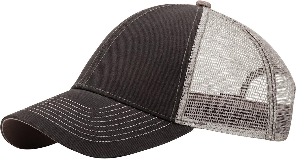 Low-profile mesh trucker hat