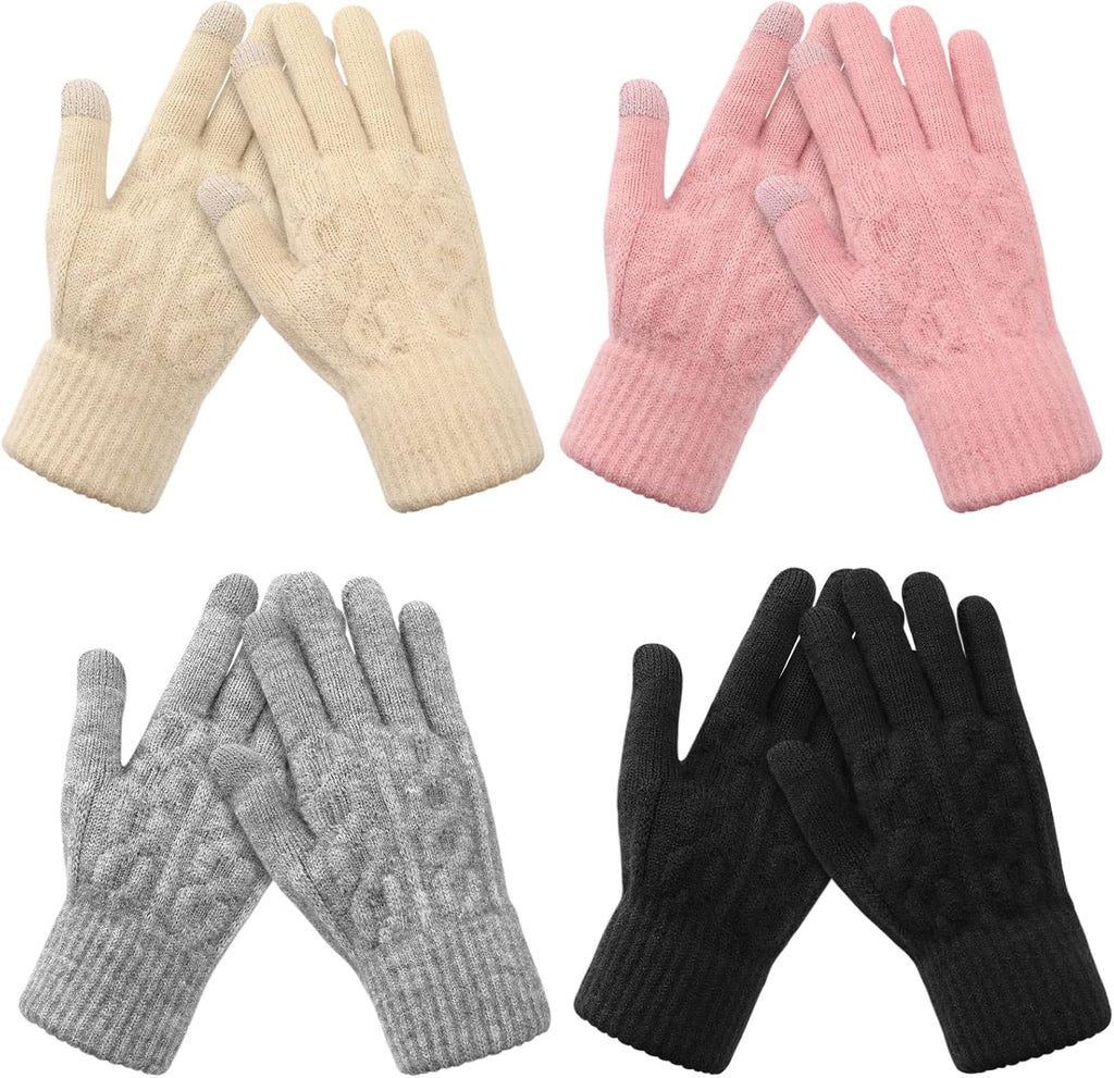 4 Pairs MenWinter Knit Gloves Warm Lined Touchscreen Gloves
