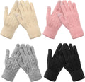 4 Pairs MenWinter Knit Gloves Warm Lined Touchscreen Gloves