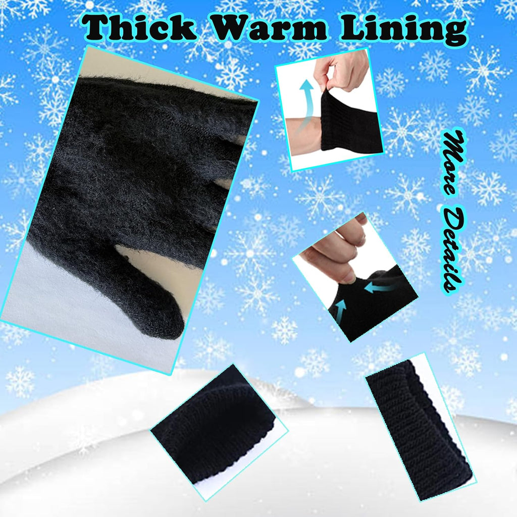 2 Pairs Black Winter Knit Gloves for Men and Men Warm Stretch Gloves for Running Driving and Cycling