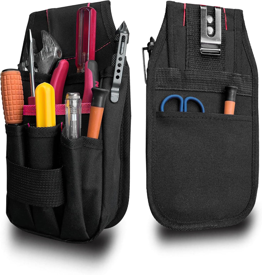 Small Tool Pouch with Belt Clip, Tool Pouch Holder,Multi Pocket Holster Organizer for Electrician Construction Maintenance,Durable Lightweight