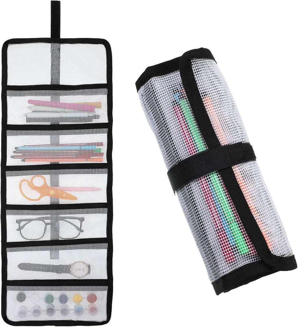 Small Roll Up Storage Bag 6 Pockets Tool Roll Storage Pouch Rolls Up Tool Bag Organizer for Mechanics Kitchen Storages Portable Tools Storages Carrier Bags for Travelling Potter's Tools (Transparent)