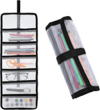 Small Roll Up Storage Bag 6 Pockets Tool Roll Storage Pouch Rolls Up Tool Bag Organizer for Mechanics Kitchen Storages Portable Tools Storages Carrier Bags for Travelling Potter's Tools (Transparent)