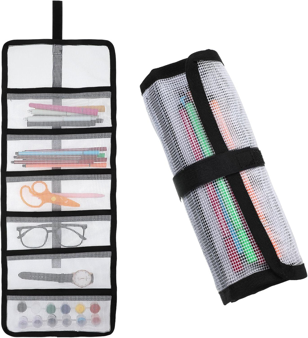 Small Roll Up Storage Bag 6 Pockets Tool Roll Storage Pouch Rolls Up Tool Bag Organizer for Mechanics Kitchen Storages Portable Tools Storages Carrier Bags for Travelling Potter's Tools (Transparent)