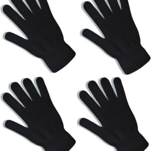 2 Pairs Black Winter Knit Gloves for Men and Men Warm Stretch Gloves for Running Driving and Cycling