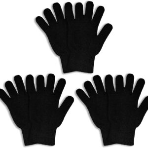 3 Pairs Winter Stretch Knit Gloves for Adults Warm Unisex Black Gloves
