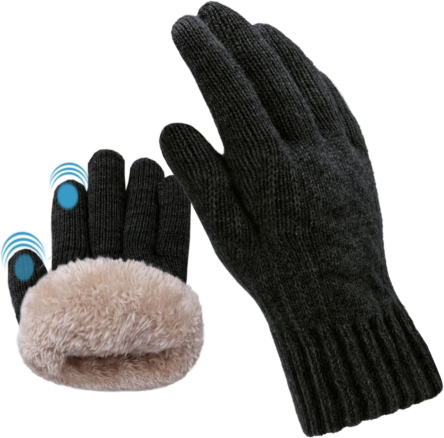 Wool Winter Gloves for Men and Men Fleece Lined Touchscreen Warm Thermal Cable Knit Gloves