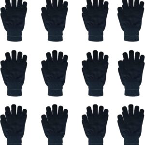 12 Pairs Black Winter Stretch Knit Gloves