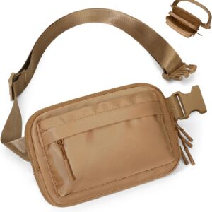 Fanny Packs for Men Men,Belt Bag with 4 Zipper Pockets,Waterproof Crossbody Bag,Fashion Waist Packs with Adjustable Long Strap for Workout/Running/Yoga/Shopping/Hiking,Brown