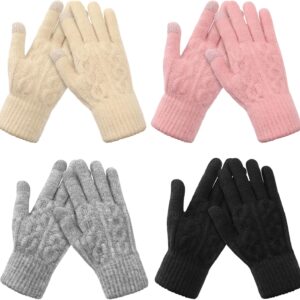 4 Pairs MenWinter Knit Gloves Warm Lined Touchscreen Gloves