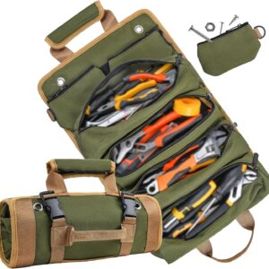 Tool Bag, Tool Bags for Men, Heavy Duty Tool Organizer, Portable Roll Up Tool Bag Gifts For Him, Mechanic, Electrician and Hobbyist, Car Tool Roll Organizer -Green