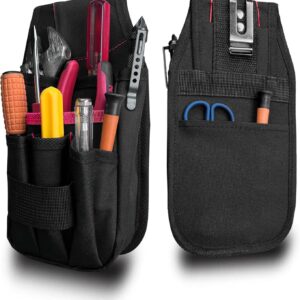 Small Tool Pouch with Belt Clip, Tool Pouch Holder,Multi Pocket Holster Organizer for Electrician Construction Maintenance,Durable Lightweight