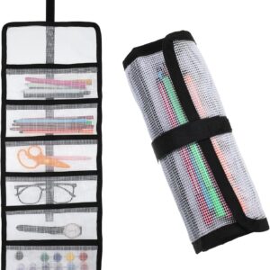 Small Roll Up Storage Bag 6 Pockets Tool Roll Storage Pouch Rolls Up Tool Bag Organizer for Mechanics Kitchen Storages Portable Tools Storages Carrier Bags for Travelling Potter's Tools (Transparent)